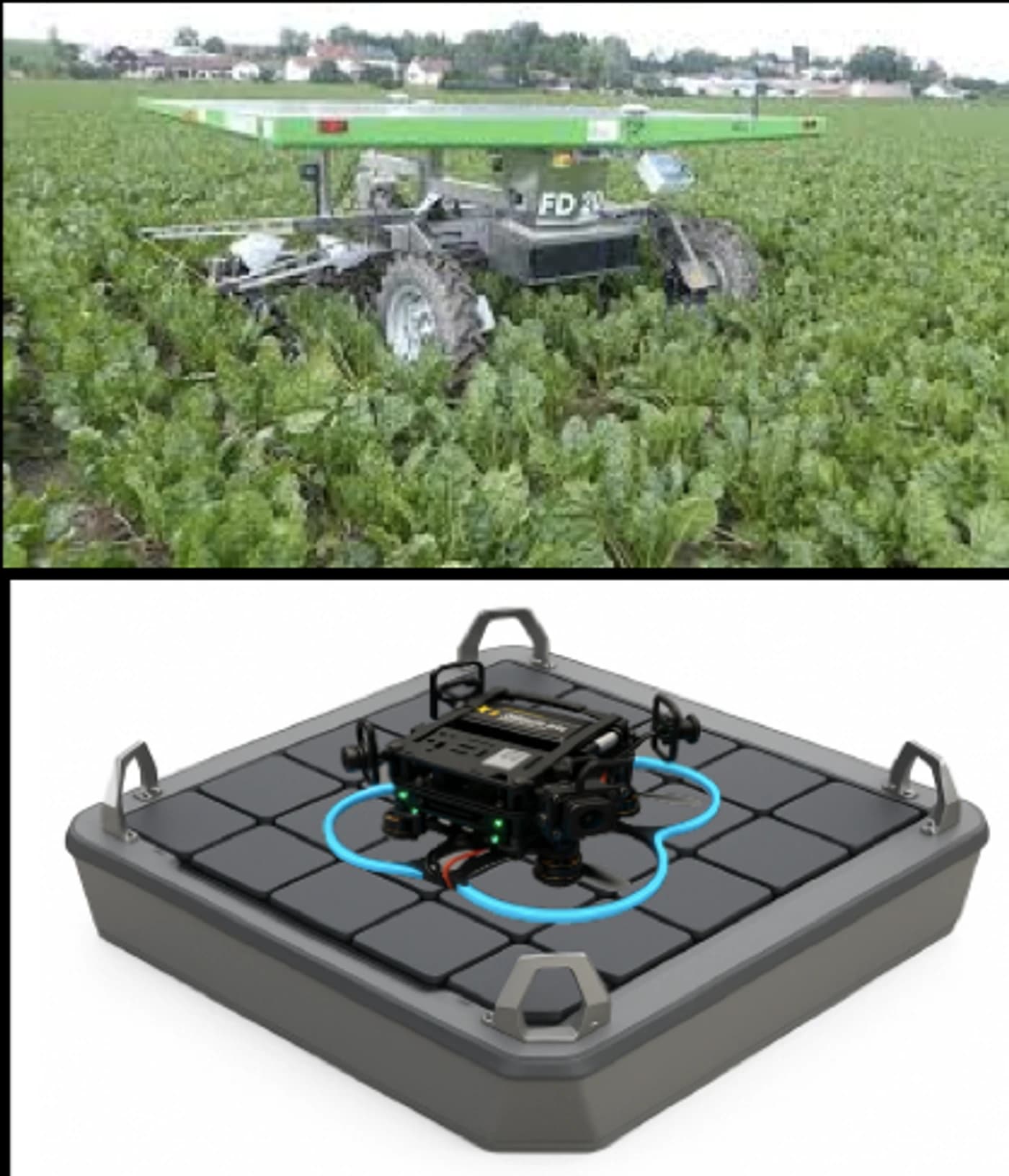 Agricultural robot and field automation platform product images.