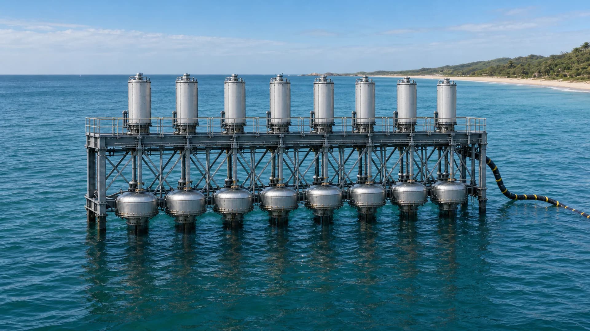 Thalovex M50 wave energy converter design with eight surface-piercing floats